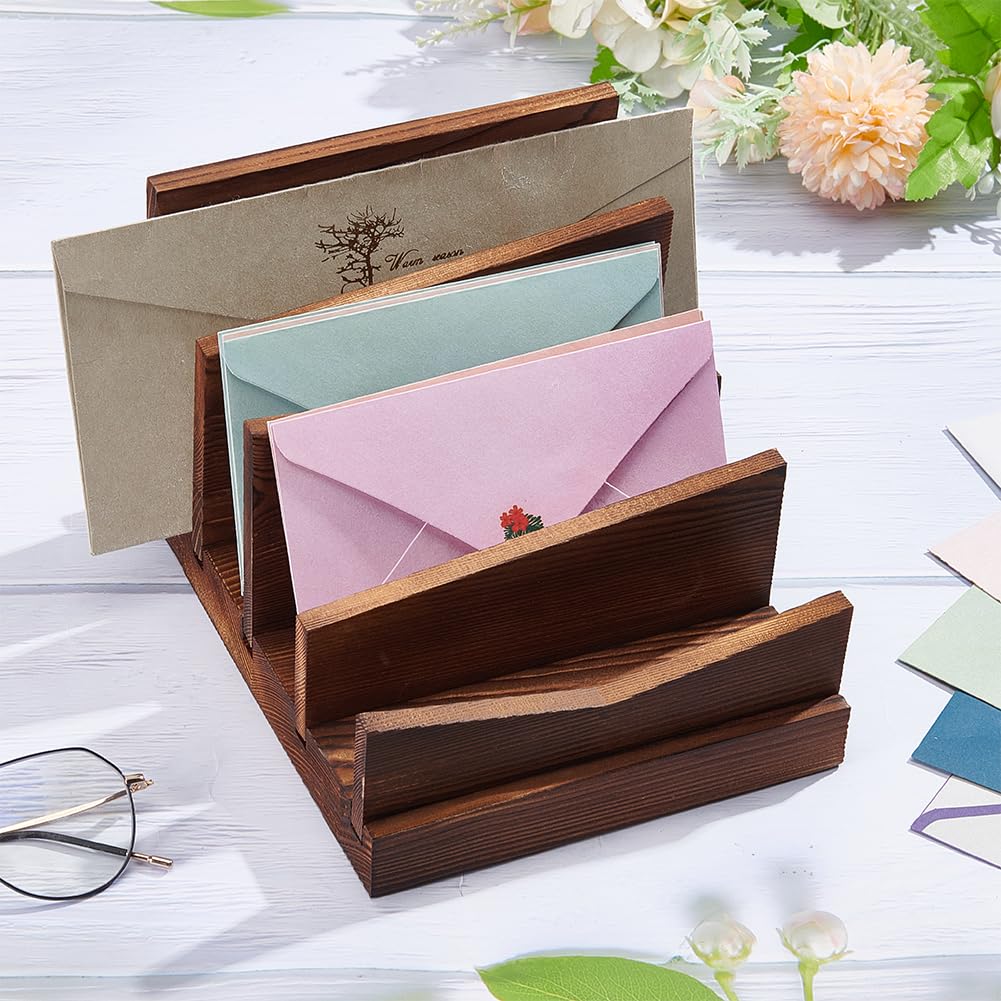 ORIGACH Organizer per posta da scrivania, in legno, con 4 scomparti, in legno, per bancone, lettere, buste, cellulare, documenti