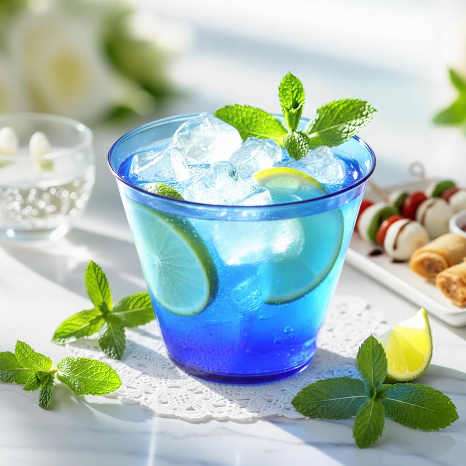 50 Pack Plastic Cups 9 oz Royal Blue Clear Plastic Cups for Cocktail Fancy Disposable Cup for Party Stemless Wine Glasses for Wedding Thanksgiving Christmas Party Graduation - Image 7