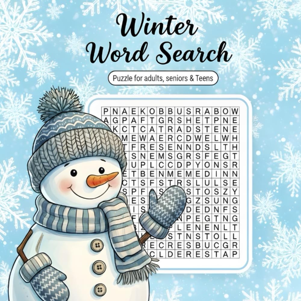 Winter Word Search: A Fun & Relaxing Cozy Holiday Themed Word Find Puzzles Book For Seniors adult
