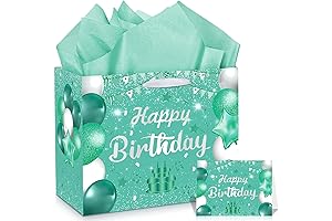 Teal Silver Birthday Gift Bags and Turquoise Tissue Paper Bulk