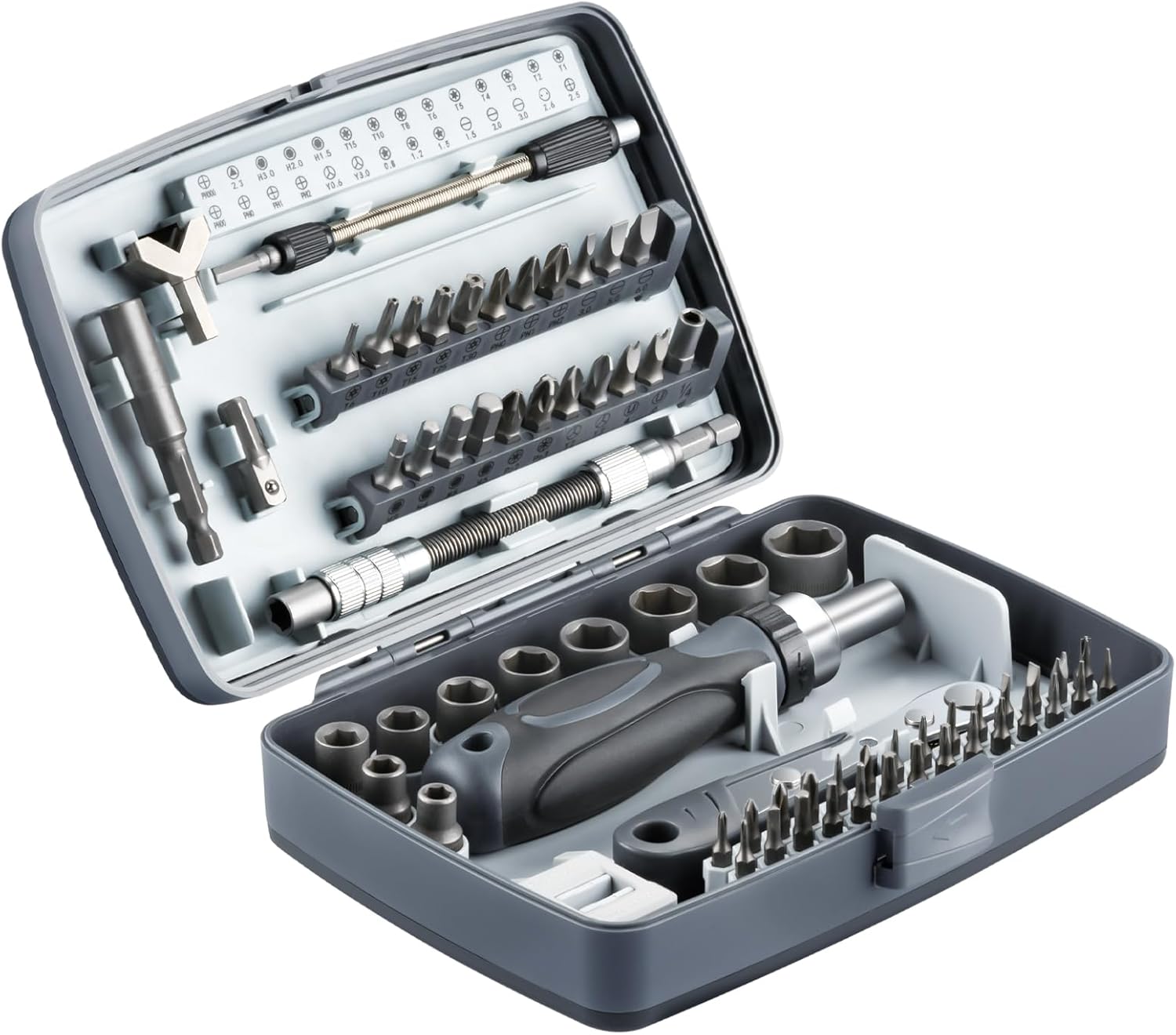 Ratchet Screwdriver Set, 68-in-1 Multi-Tool with 180° Rotatable Handle, High-Density CRV Steel Precision Bits, Magnetic Tip, Ergonomic Grip, for Computer, Bike, Car, Home Repairs (9902B)