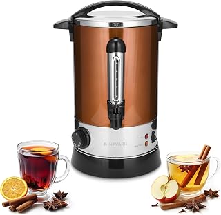 Navaris Glühweinkocher Heißwasserspender aus Edelstahl - 6,8l - mit Thermostat Füllstandanzeige Zapfhahn - Glühwein Heißgetränkeautomat Kupfer