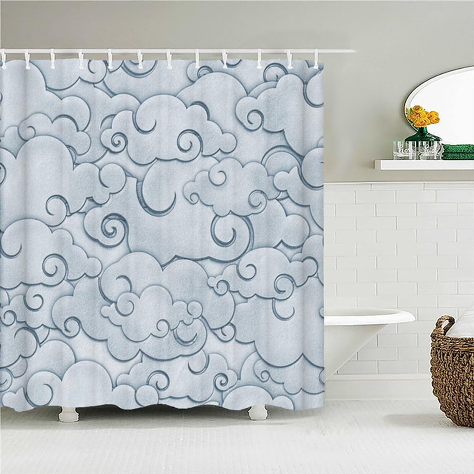 Nuvola bianca Tenda da Doccia 300x200cm,Tenda per Doccia Antimuffa Impermeabile,Grande Lavabile Lusso Tende Esterno Poliestere con 12 Ganci,3D Shower Curtain per Famiglia Dormitorio Bagno