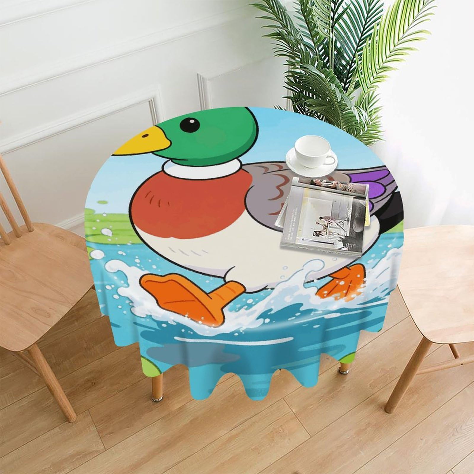 LDGSUPH Swan-Necked Duck Round Tablecloth Cover Washable Luxurious Fabric Table Cover Decor Wrinkle Free Fashion Round Table Cloth for Home Dining Kitchen Party 60 in