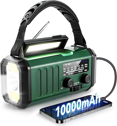 Radio solar de 10000 mAh radio meteorológica de emergencia NOAA carga tipo C radio solar portátil AM FM NOAA con cargador USB linterna lámpara de