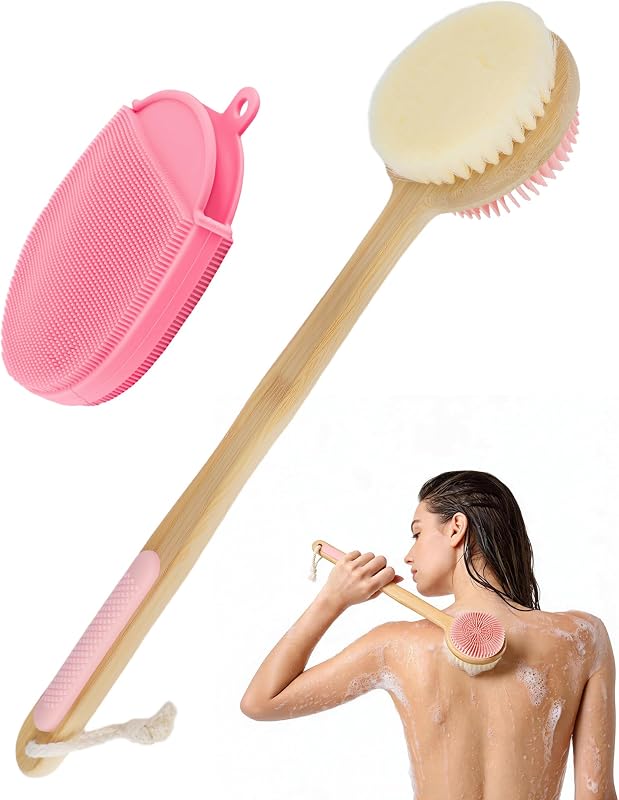 Escova corporal de banho Mabnuby com cabo longo e dois lados, pacote com 2