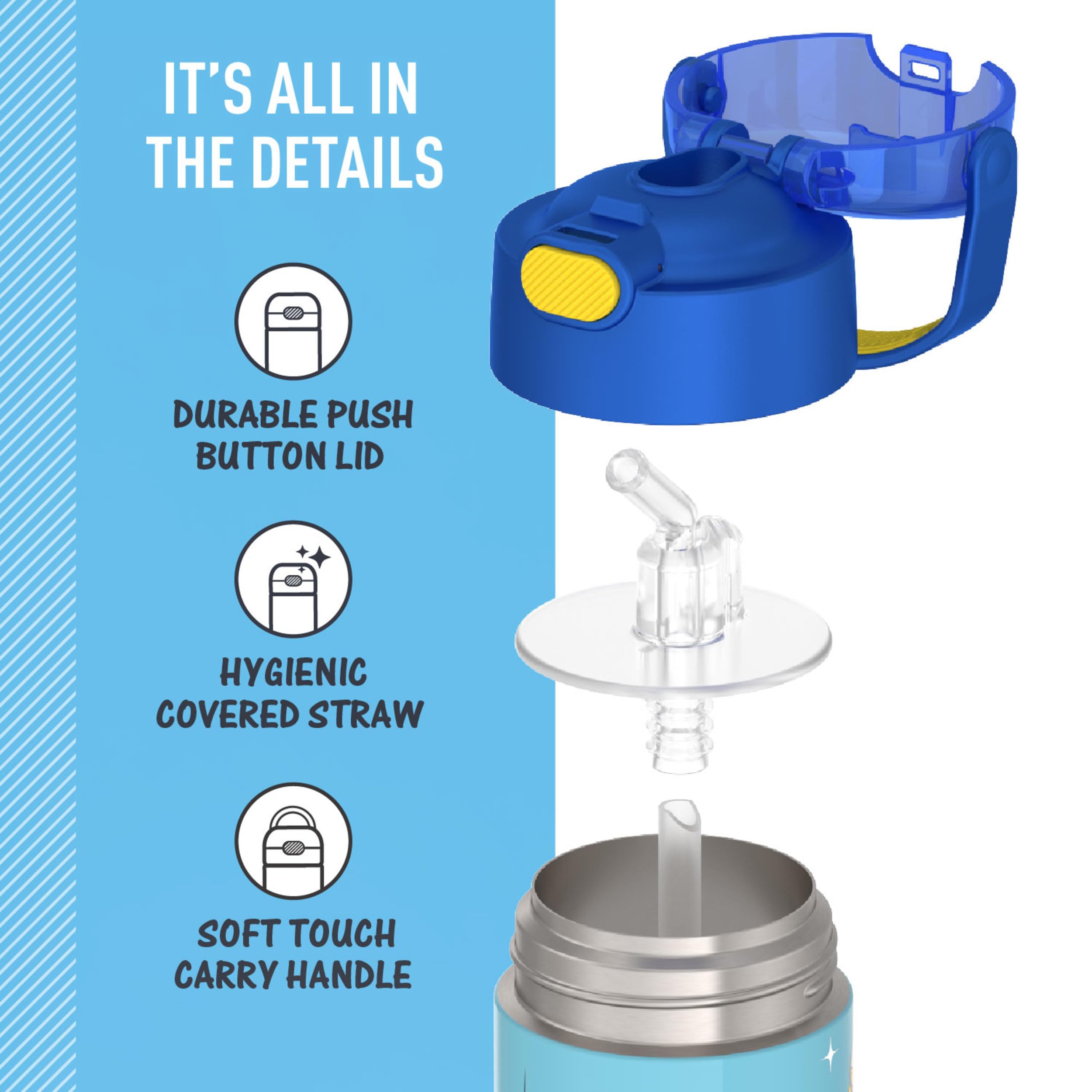 THERMOS FUNTAINER Trinkflasche mit Strohhalm, 355 ml, Ich Einfach Unverbesserlich 4, Isolierte Edelstahl Wasserflasche für Kinder mit Deckel