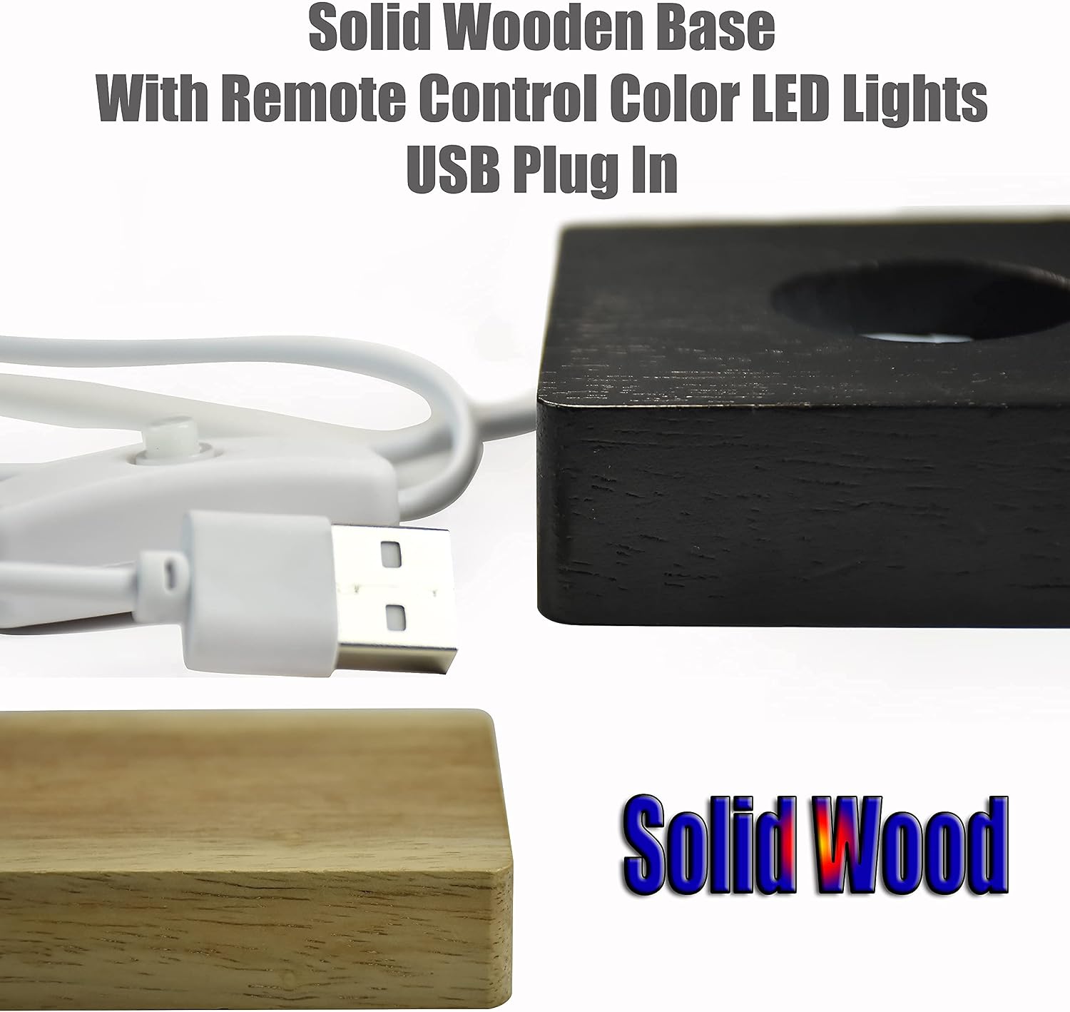 Personalized Gifts - 3D Crystal Photo Cube with Black Wooden Base - Warm White LED Lights - Include Personalized Keychain