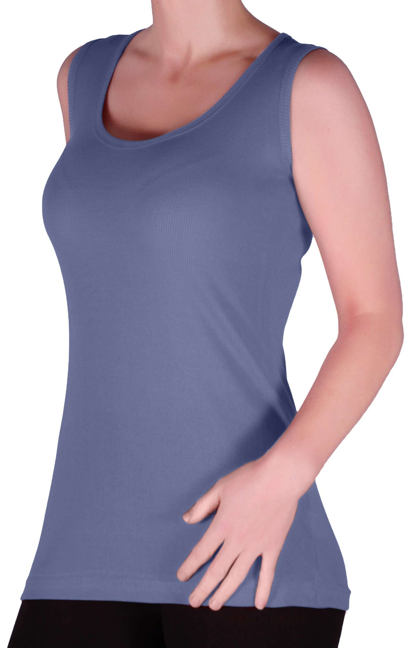 Eye Catch Women's Denim Blue Tm - Uma Ribbed Strappy Cami Top Plus Size Long Camisole Vest Size 20