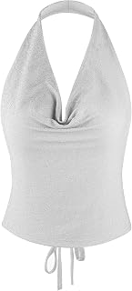 Women Halter Top Sparkly Sexy Backless Crop Top Party Club Rave Vest