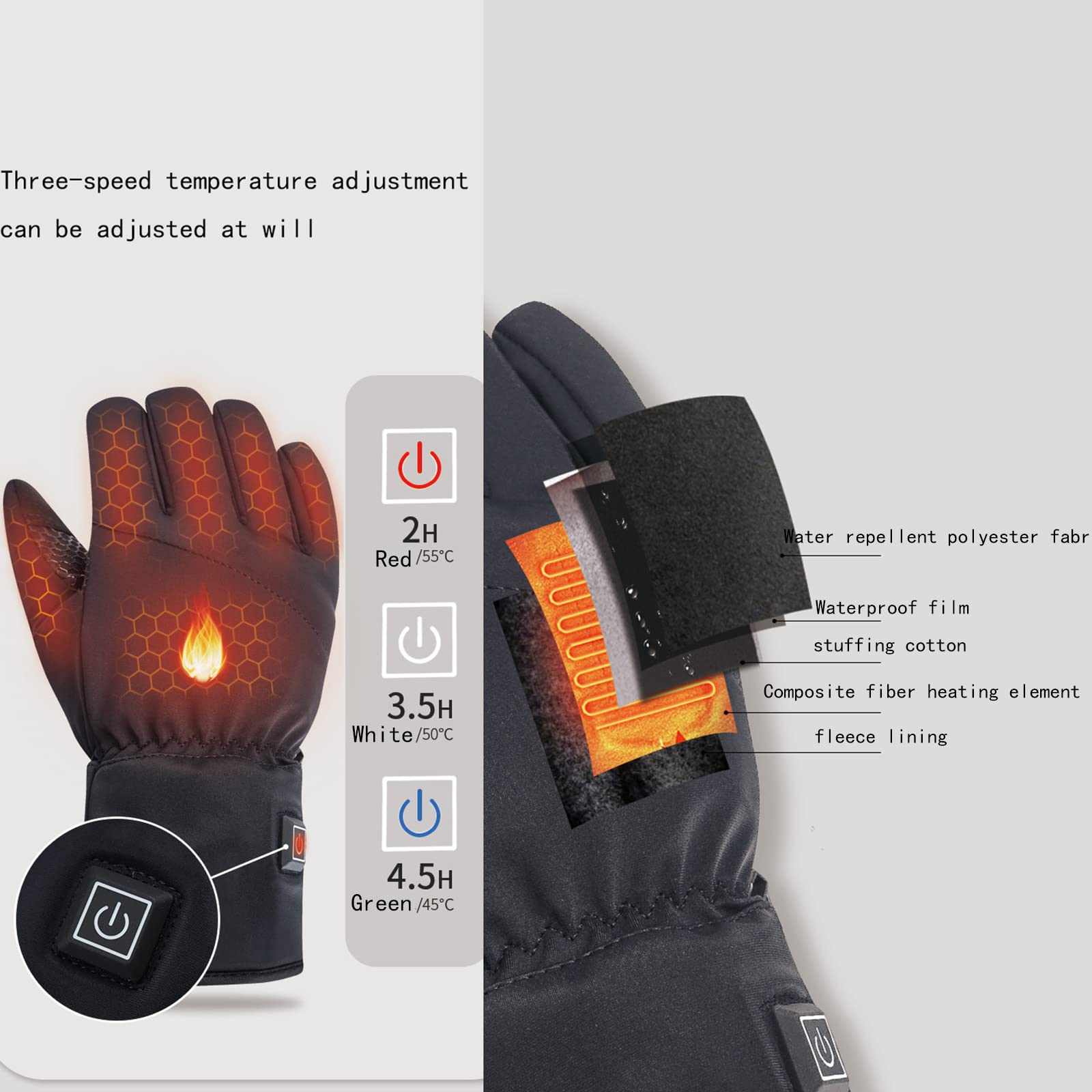CHEWYNP Guanti per Bici elettriche - Guanti riscaldati a Batteria da 7,4 V per Uomini e Donne, Motociclisti, Ciclismo, Equitazione, Caccia, Pesca, Campeggio, Escursionismo, Guanti da Sci d