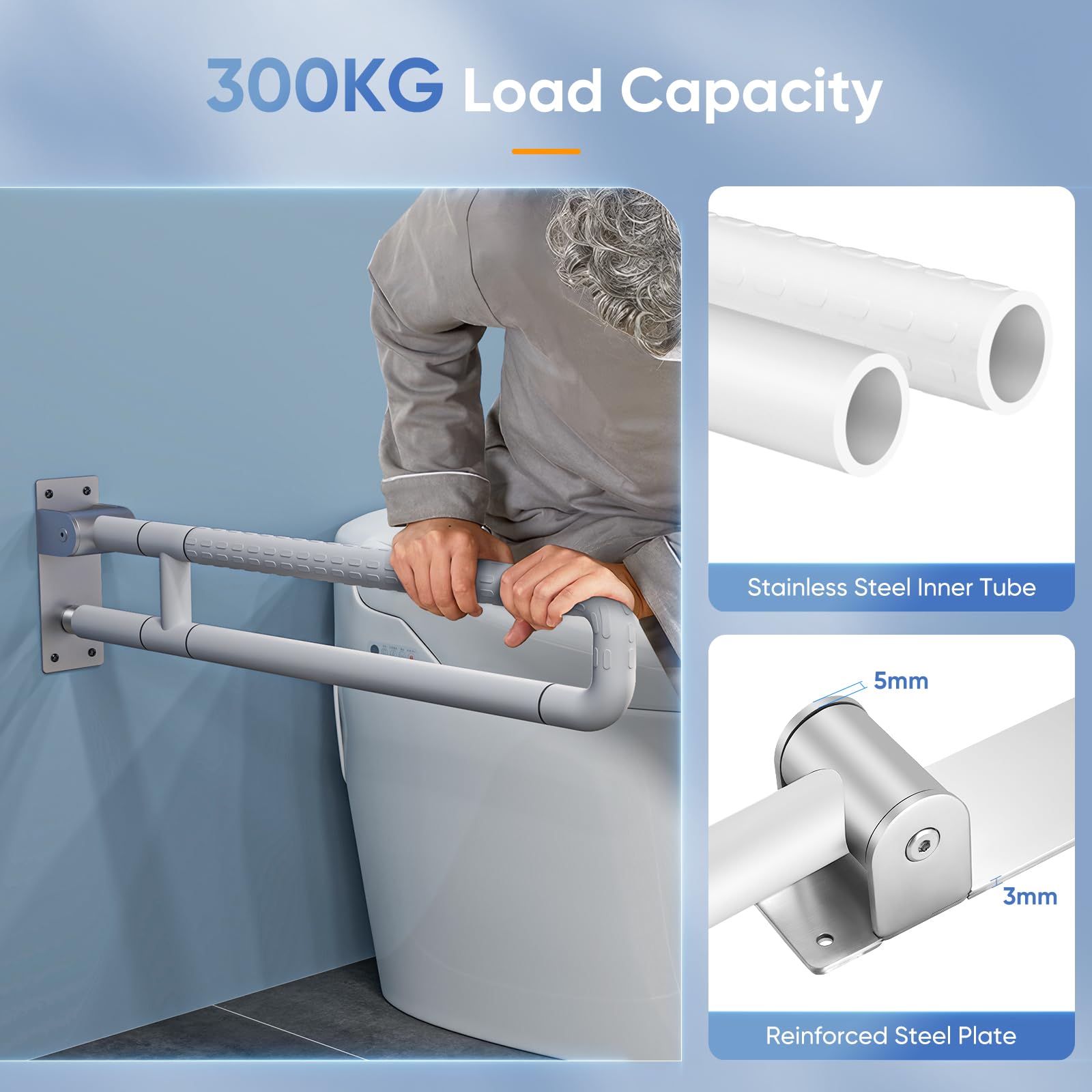 75cm Maniglione Bagno Disabili, Maniglione Ribaltabile Bagno, Può sopportare 300-350 kg, Barra Disabili Bagno, Pieghevole Maniglione di Sicurezza Antiscivolo per Anziani,Incinta (White, 75cm)