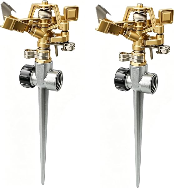 Hourleey 2 Pack Impact Lawn Sprinklers for Yard, Heavy Duty Water Sprinkler Head with Aluminum Alloy Spike Base, Adjusta