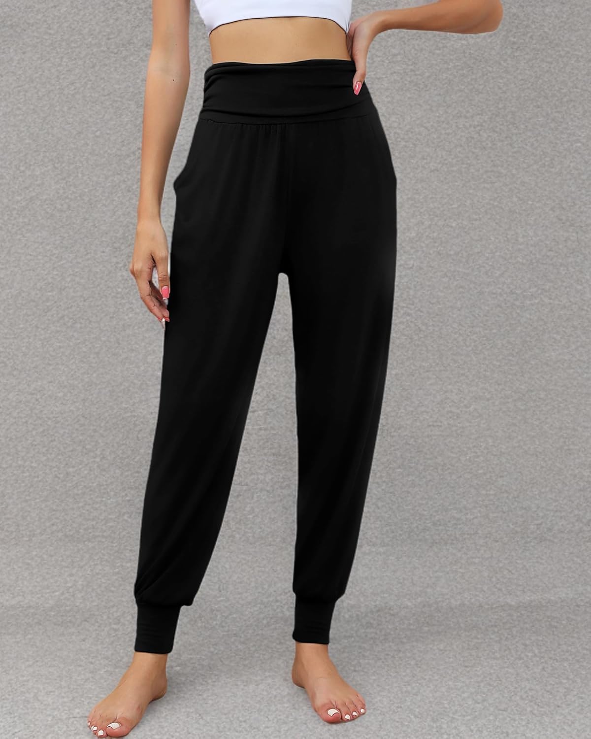 2 Pack Women's Yoga Joggers, Cozy Sweatpants with Pockets Casual Loose Comfy High Waisted Lounge Pants - Image 8