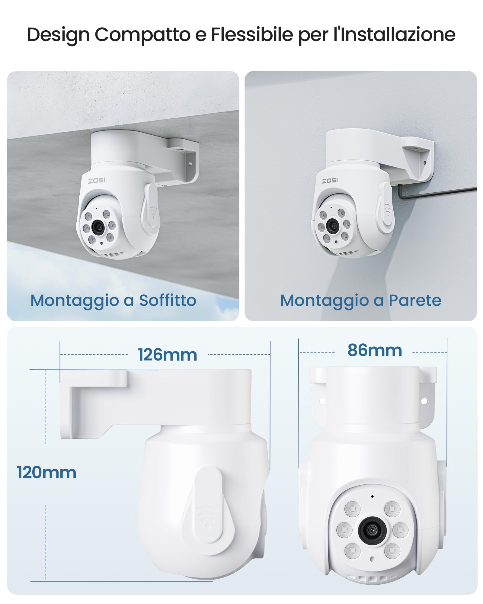 ZOSI 8CH 5MP Kit di Sorveglianza DVR con Telecamera Cablata da 500GB, 5MP Telecamera Esterna PT 360°, Rilevamento di Persona/Veicolo, Visione Notturna 20m, Registrazione 24/7