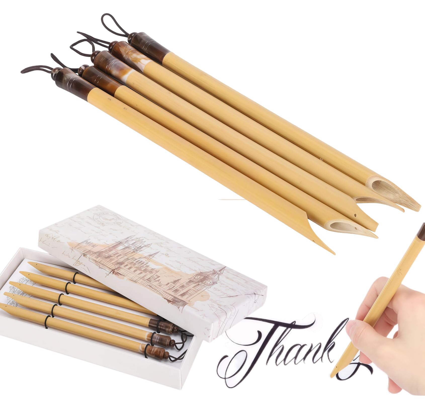 5Pcs 5pcs Calligraphy Dip Pen, Bamboo Reed Qalam Pens, Vintage Handcrafted Manga Calligraphy Pens, Comic Pen Nib Set for Writing, Calligraphy, Painting, Drawing