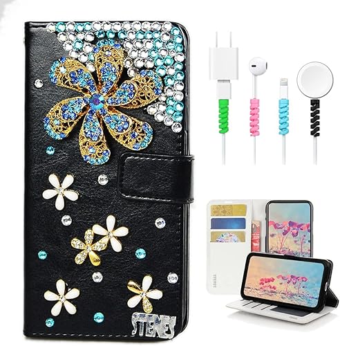 Miniatura 7 de STENES Bling - Funda tipo cartera compatible con Samsung Galaxy S23 Ultra, elegante - Funda de cuero con diseño de lazo hecho a mano en 3D con