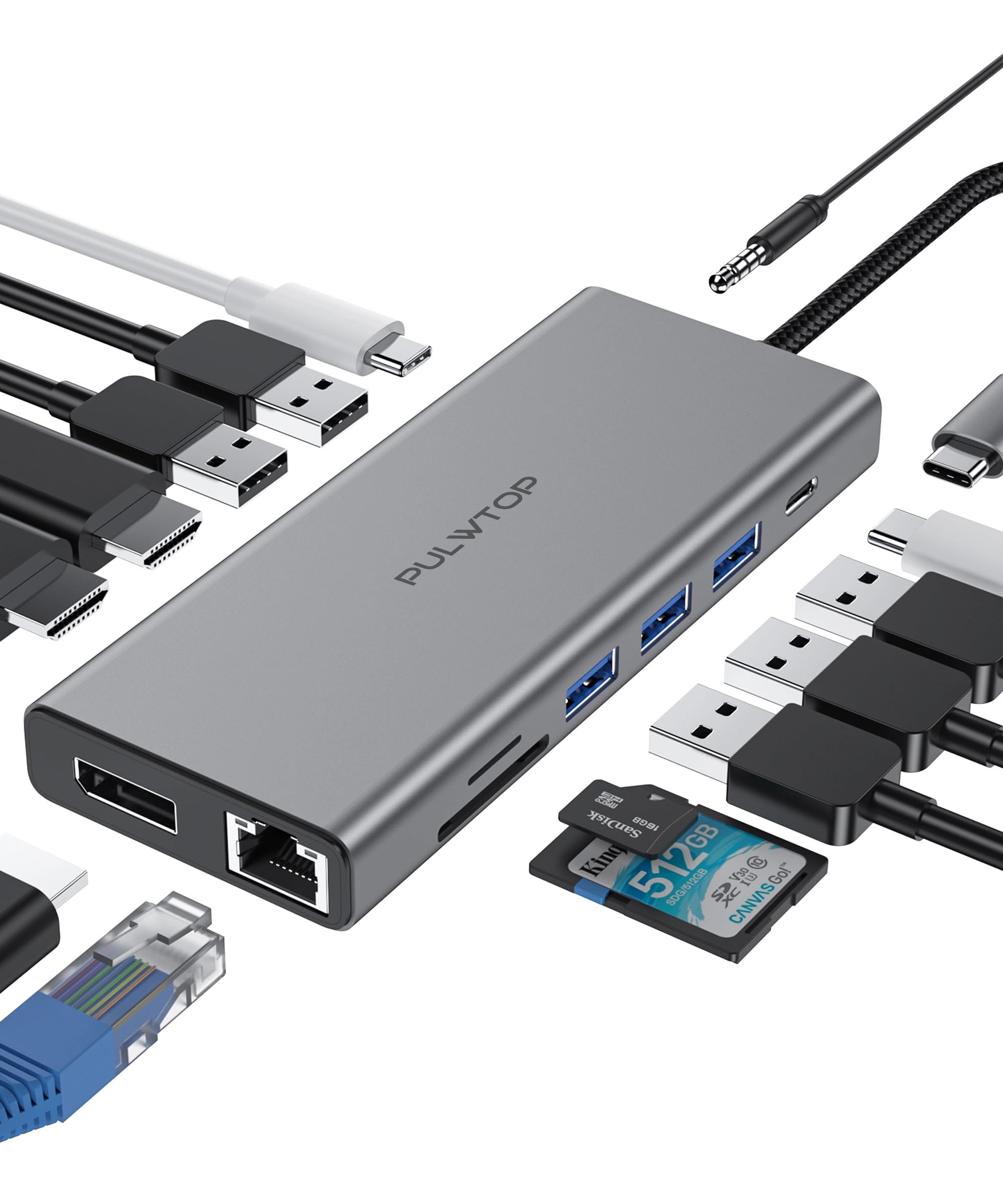 Estação de acoplamento para laptop PULWTOP 14 em 1 com para dois monitores, hub USB-C