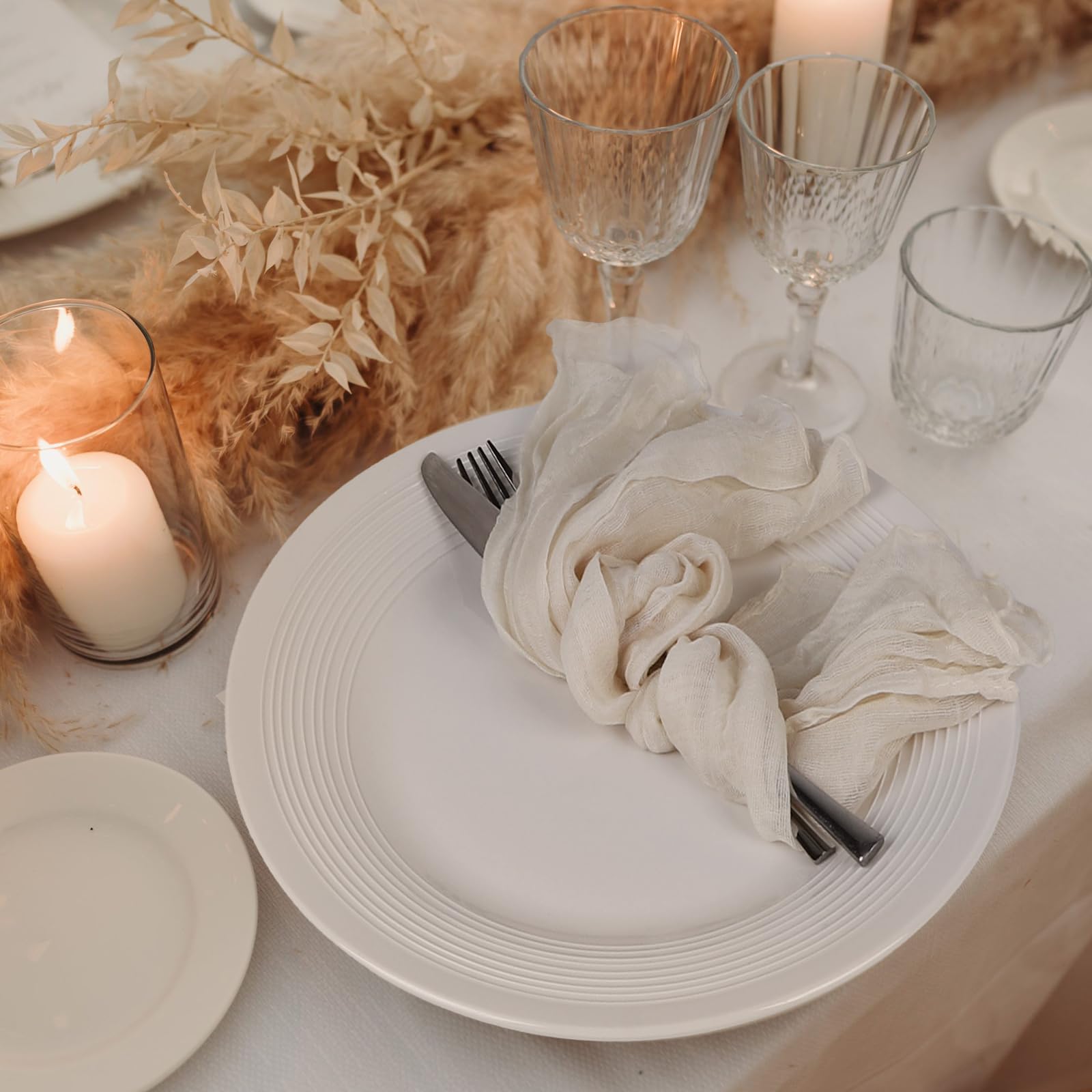 LALAGO 30pcs Serviette en Gaze de Coton Beige 50cm, Serviettes de Table en Tissu Froissé, Vintage Boho Teinté à La Main Coton Carré, Rustiques Bohèmes pour Fêtes, Réceptions, Fêtes de Mariage