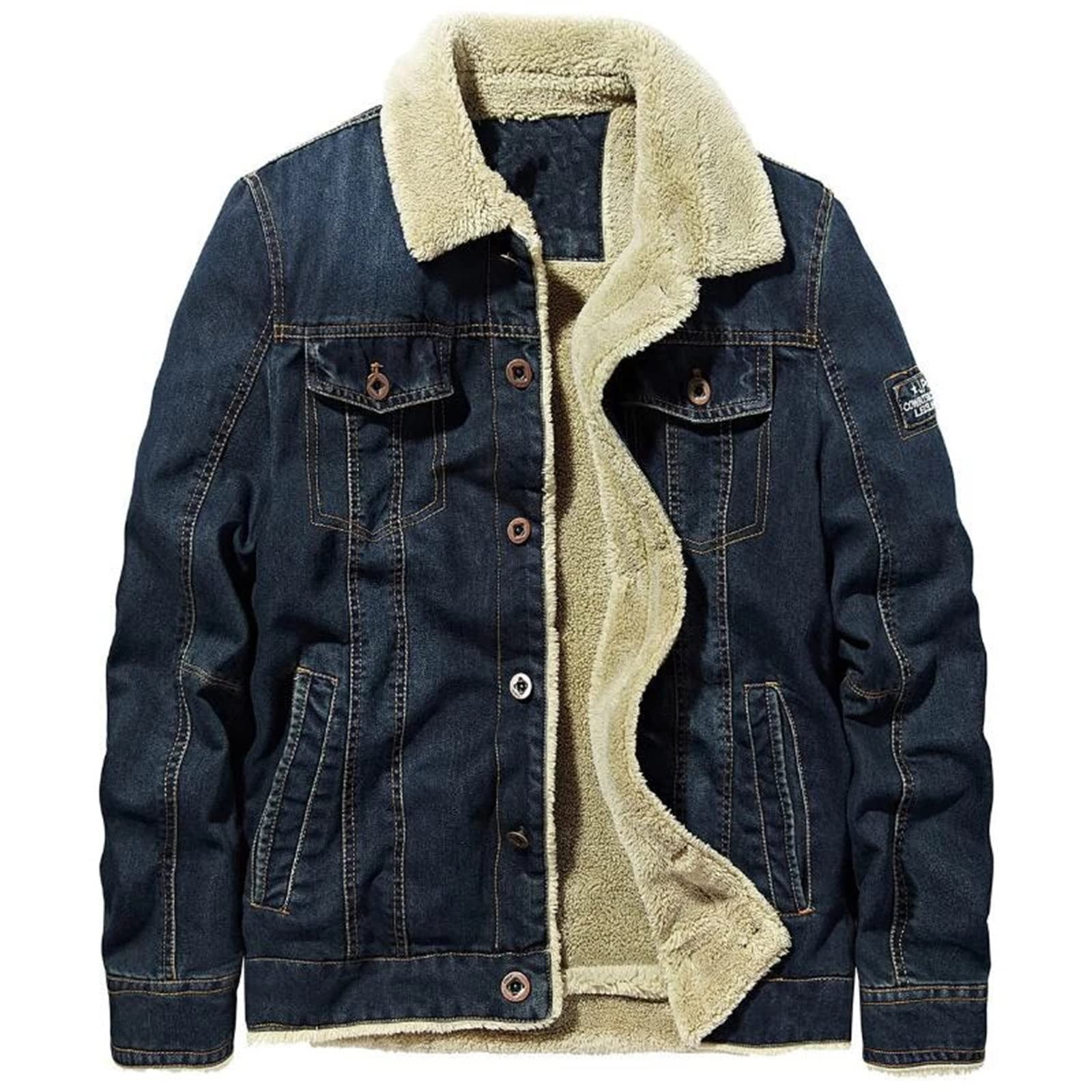 Amazon.co.jp: Boa Denim Jacket Winter Thick Denim Coat Men's Coat