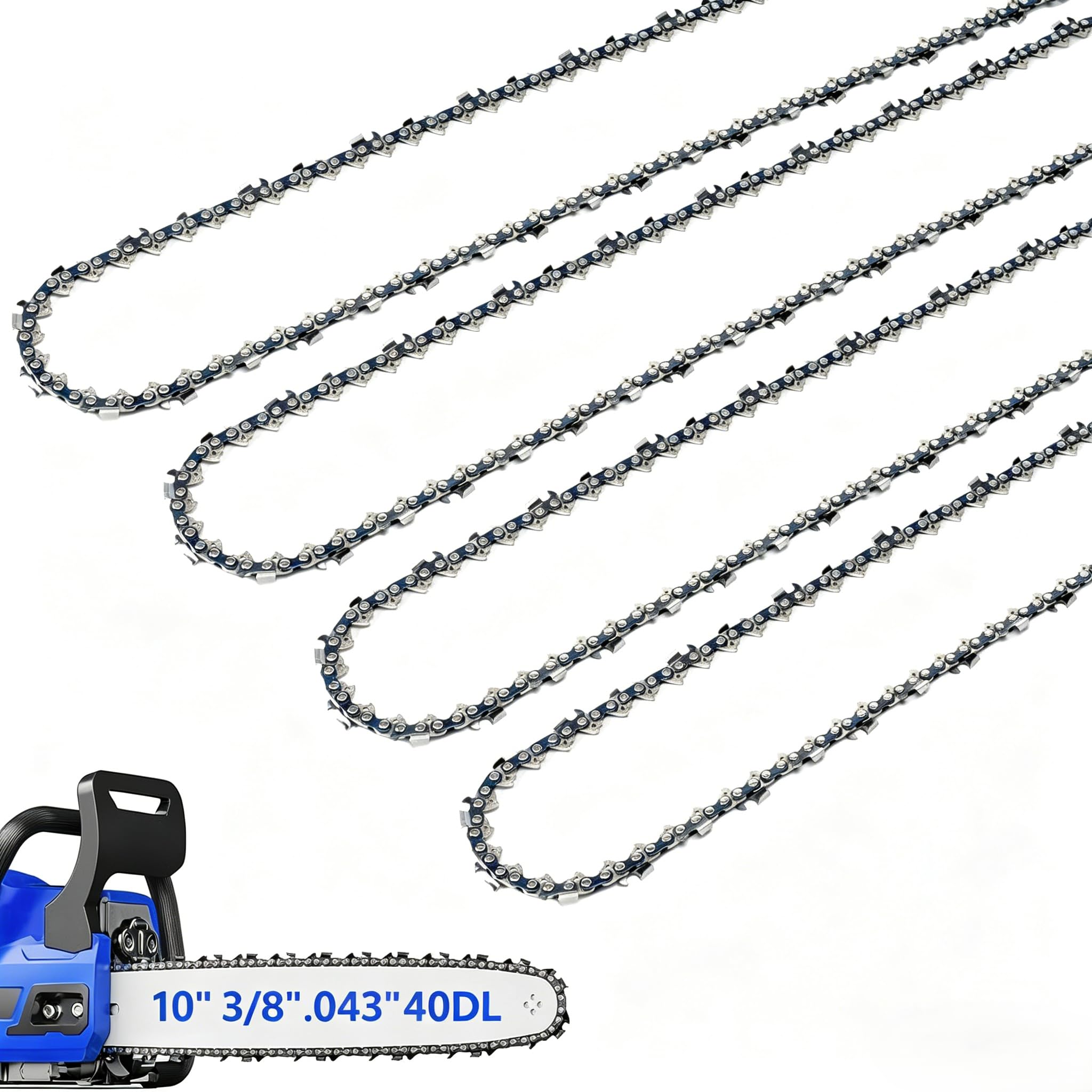 4 Pack 10 Inch Chainsaw Chain 3/8" LP Pitch .043" Gauge 40 DL, Fit for Ryobi P546 EGO PSA1000 Milwaukee M18 FUEL Pole Saw, Worx WG322 WG323 LCS1020 CMCCS610D1, Replace For Oregon R40 90PX040G