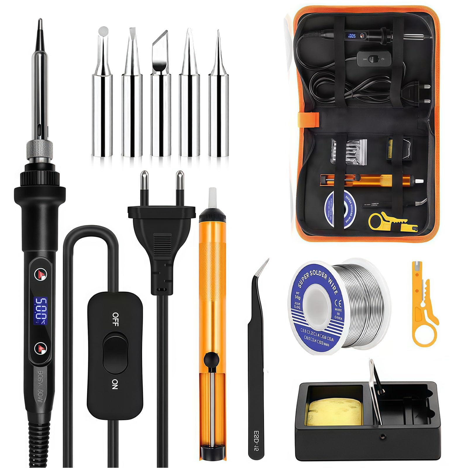 Soldering Iron Kit 80W, 13 in 1 Soldering Kit, Tin Soldering Iron with LCD Display Adjustable Temperature 356-932°F On/Off Switch with 5 Tips, for Electronic Repairs and DIY