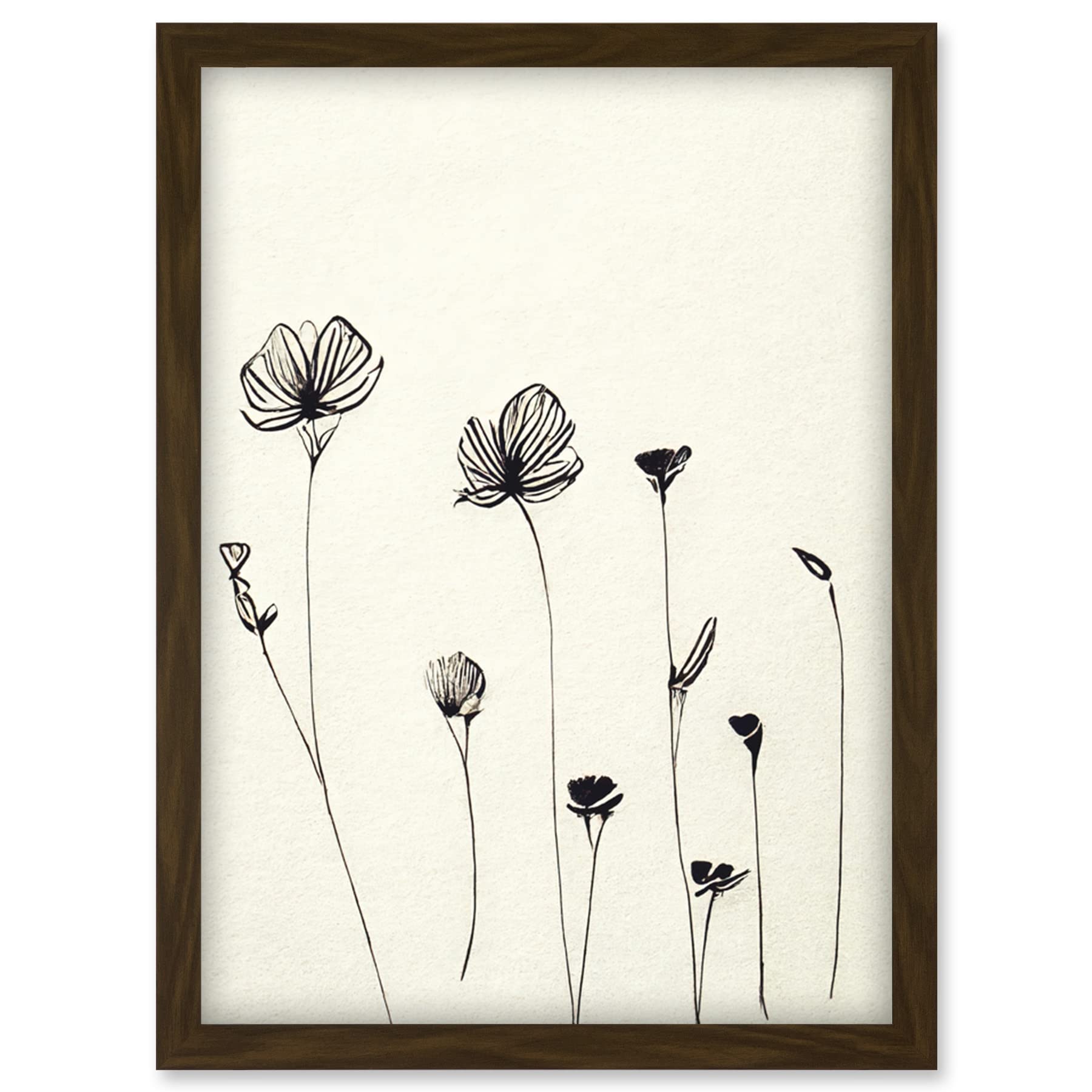 Doppelganger33 LTD Stylish Minimalist Flower Illustration Line Drawing With Black Ink Artwork Framed Wall Art Print A4