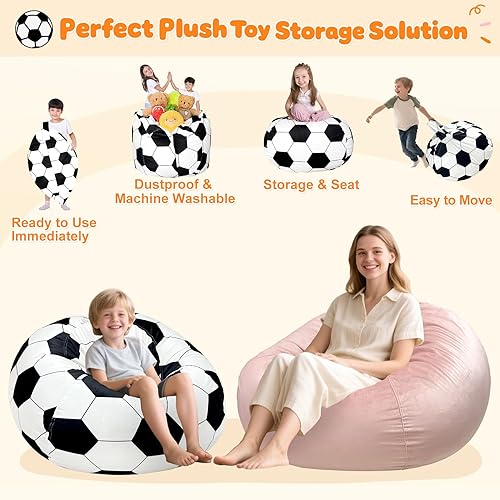 Miniatura 141 de Lukeight - Puf de almacenamiento de animales de peluche para niños, con cremallera para organizar habitaciones de niños pequeños y niños (terciopelo