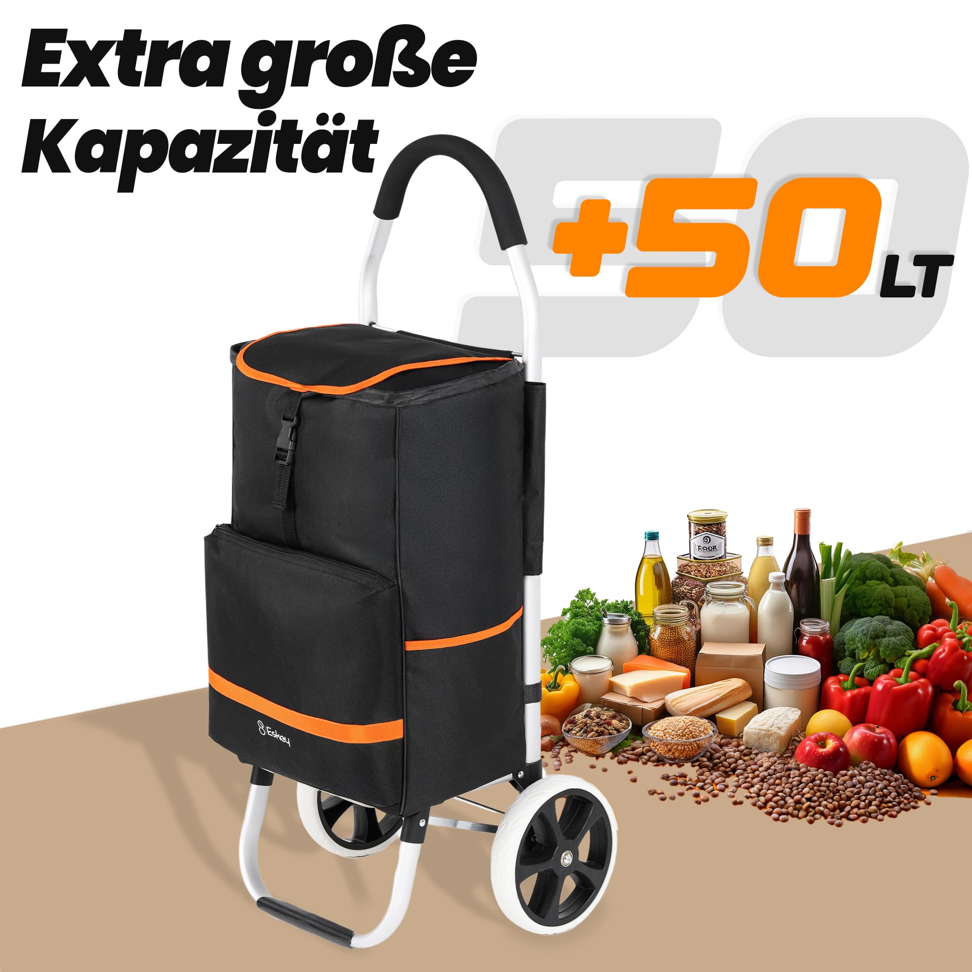 Eskey Einkaufstrolley mit Kühlfach – Einkaufswagen - Klappbar - Wasserdicht