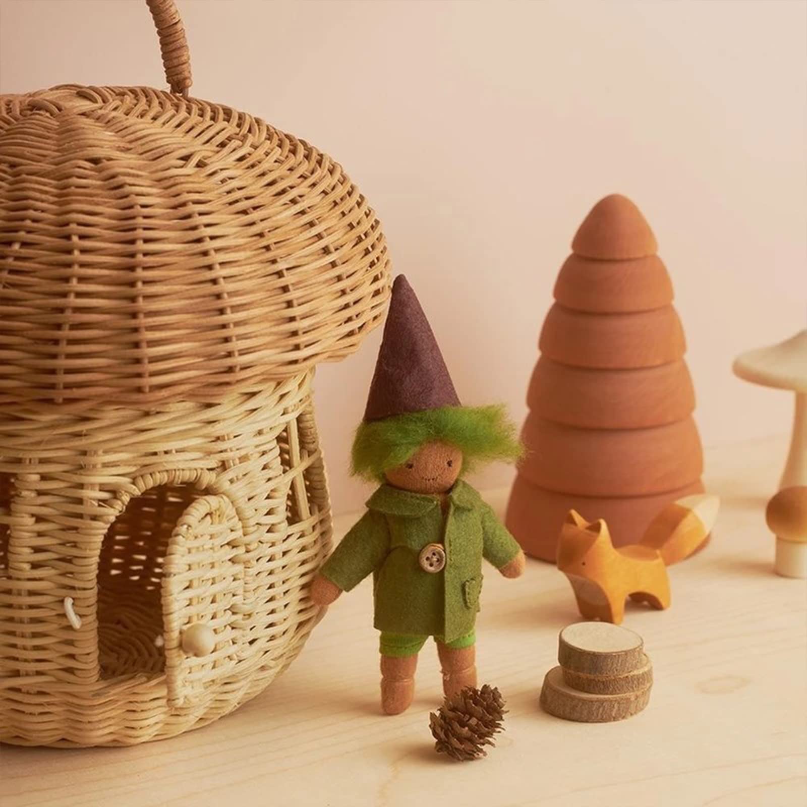 Cesta de Almacenamiento de Setas con Tapa, Cesta con Asa Decorativa, Organizador de Estante de Ratán para Decoración de Sala de Estar de Habitación de Niños, 25cm