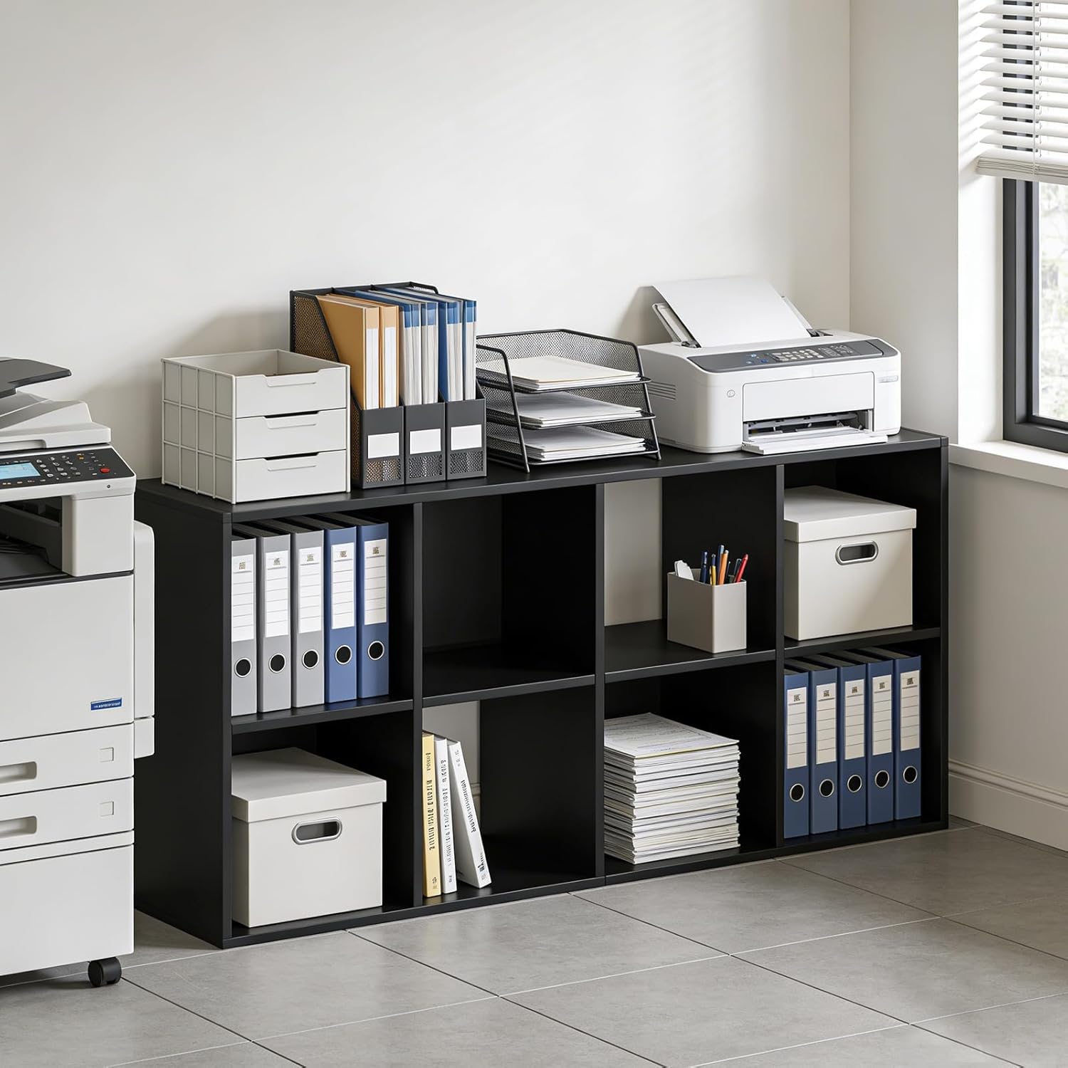 8 Cube Storage Organizer Shelf, Open Cube Bookshelf, Reversible Bookcase, Sturdy Modern Storage for Home Office, Bedroom, Living Room, Black