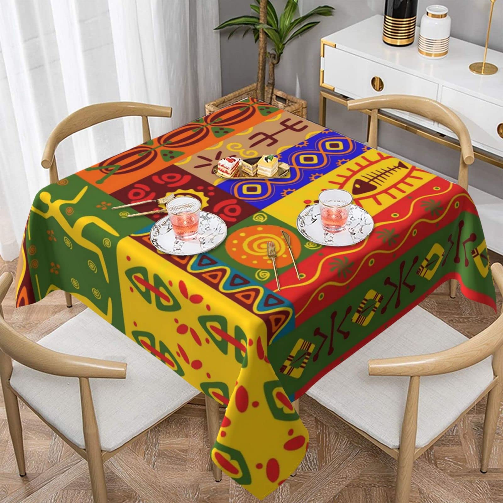 Lawenp African National Patterns Square Wrinkle-Free Table Cloth Cover Table Decorative for Wedding Dinning Party Banquet Tabletop