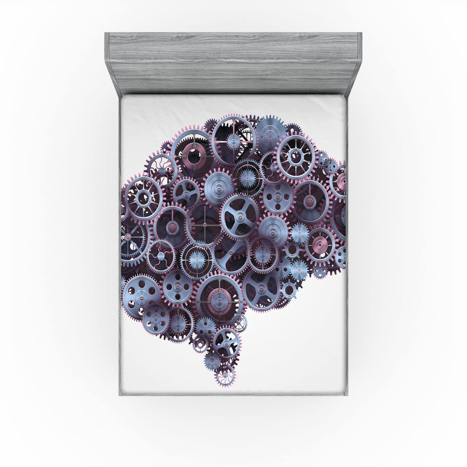 Ambesonne Industrial 2 Pack Fitted Sheet, Mechanic Wheel Brain, Bed Cover All-Round Elastic Deep Pockets 2 Pieces, Package Contains 2 Full Size Fitted Sheets, Charcoal Grey