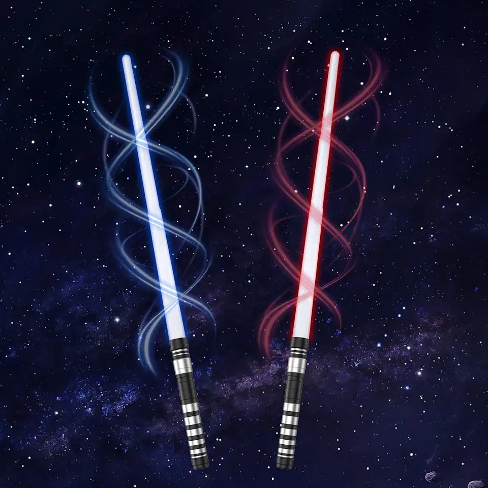 2 peças de espada leve com conector sabre de luz com 7 cores variáveis de borda dupla portátil leve para crianças adultos Natal cosplay (prata)