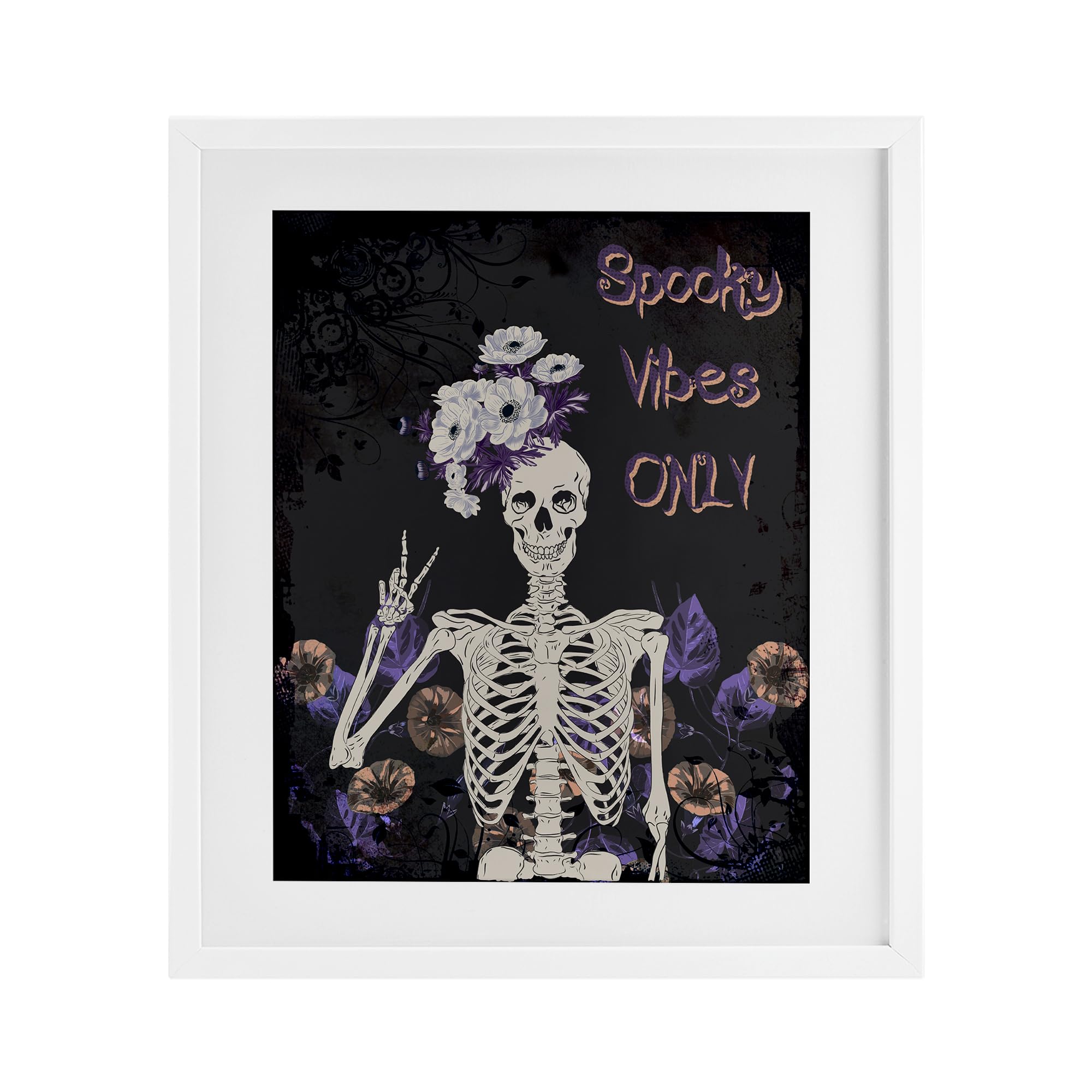 Stupell Industries Spooky Vibes Only Skeleton White Framed Print Under Glass, design by Radhika Modi, 21 x 17