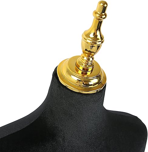 Miniatura 5 de Modista maniquí femenino torso de medio cuerpo con altura ajustable, terciopelo corto negro esponjoso, base de metal dorado