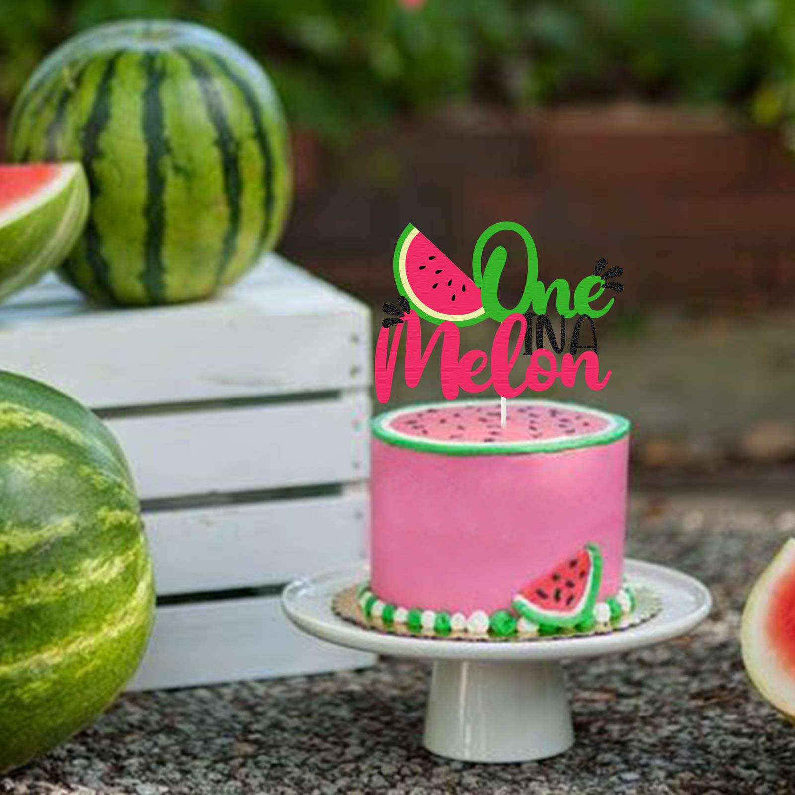 Wassermelonen-Kuchenaufsatz „One In A Melone“ – Glitzernd, Mit Spieß, Für 1. Geburtstag & Sommerparty