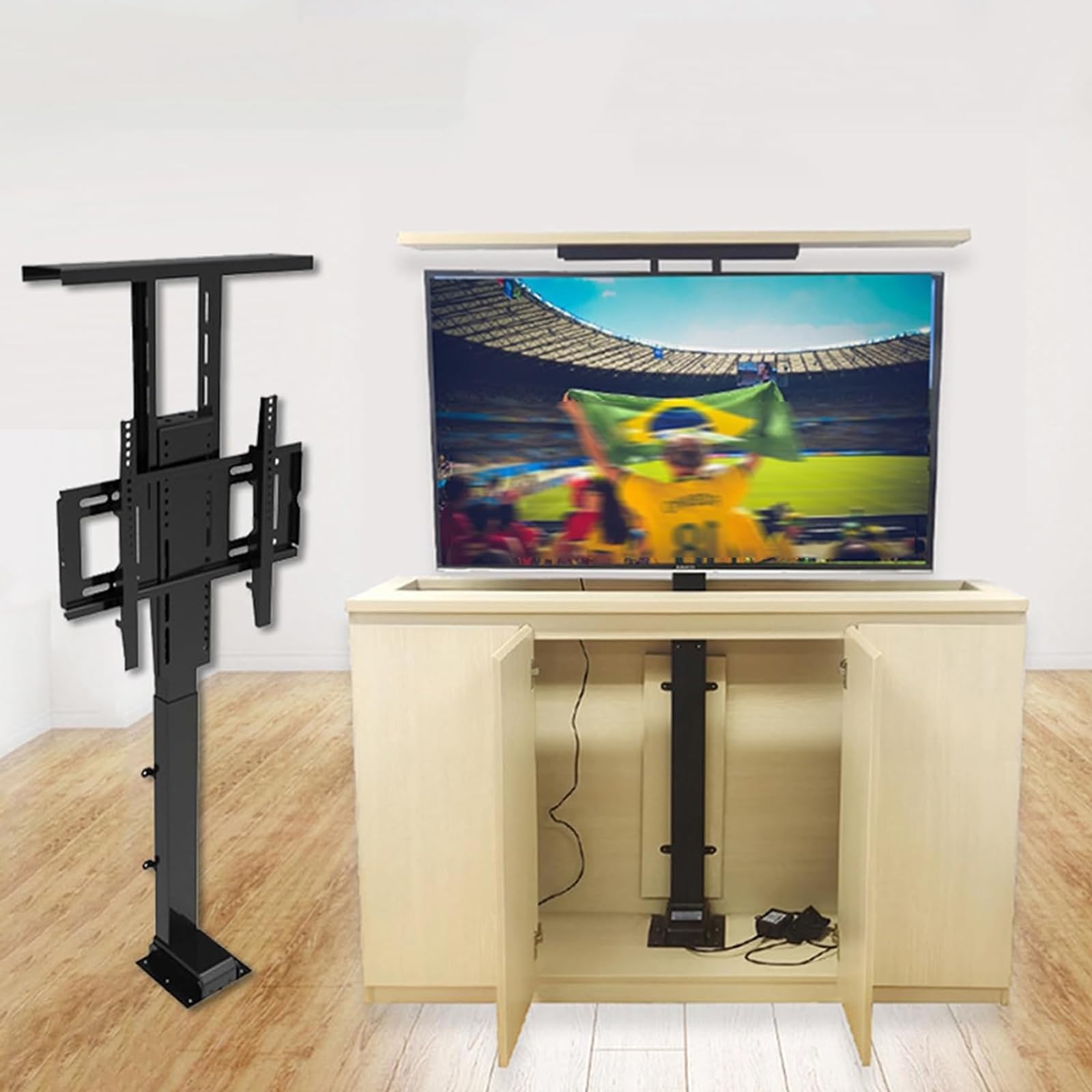 Staffa di montaggio per TV regolabile, staffa di sollevamento motorizzata per TV, ascensore motorizzato per TV da 42 a 70 pollici, viaggio inferiore a 40 secondi (un colore da 710 a 1610 mm per