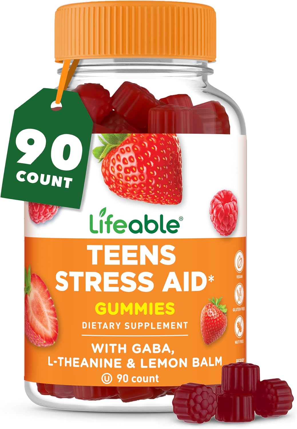 Lifeable Stress Aid Gummies for Teens | with Lemon Balm, GABA and L Theanine Supplements | Vegan Non GMO Mood Support Supplement | Great Tasing Stress Vitamins | L-Theanine for Teen | 90 Gummies Lifeable Stress Aid Gummies for Teens | with Lemon Balm, GABA and L Theanine Supplements | Vegan Non GMO Mood Support Supplement | Great Tasing Stress Vitamins | L-Theanine for Teen | 90 Gummies