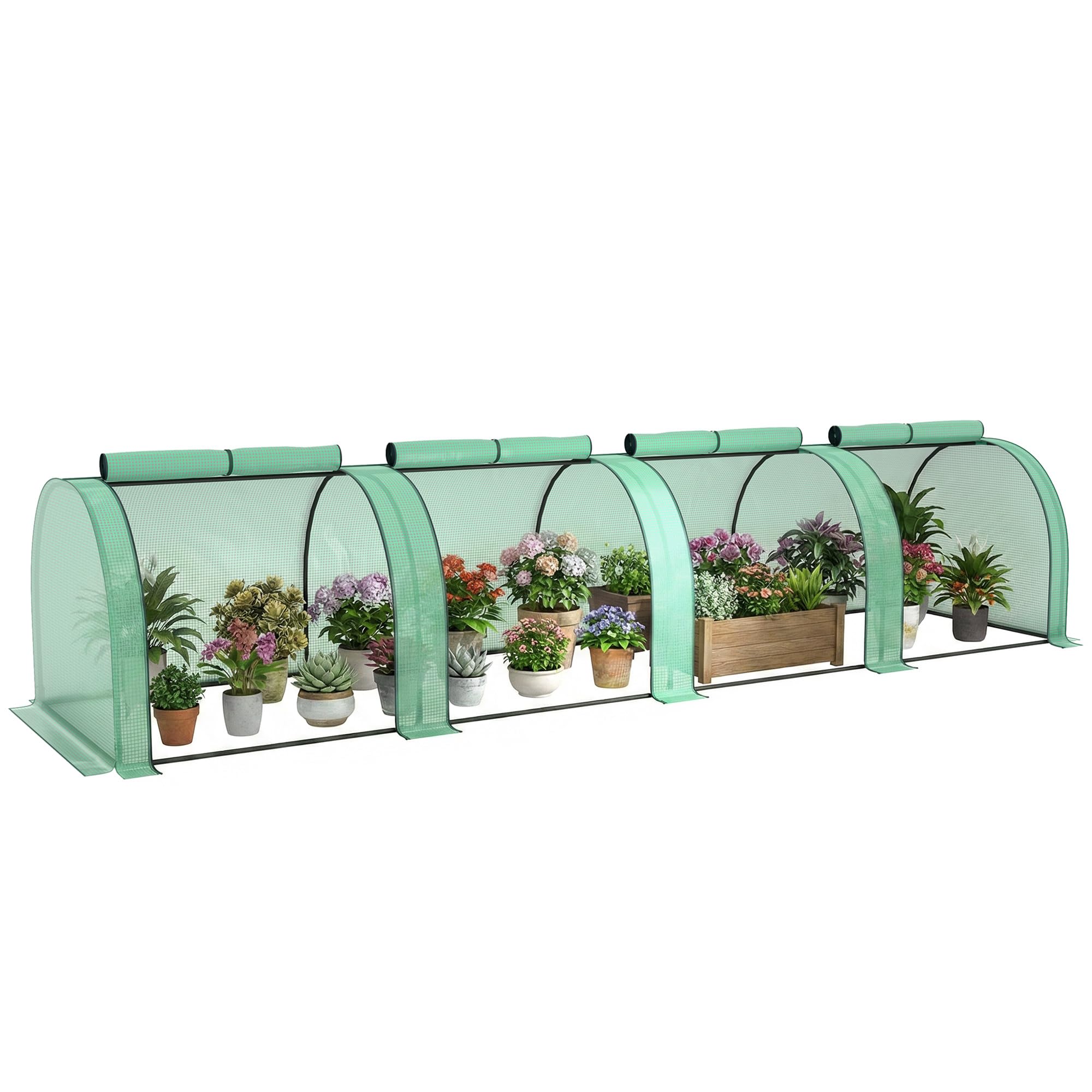 Outsunny PE Tunnel Greenhouse with Steel Frame 395 x 100 x 80cm Green
