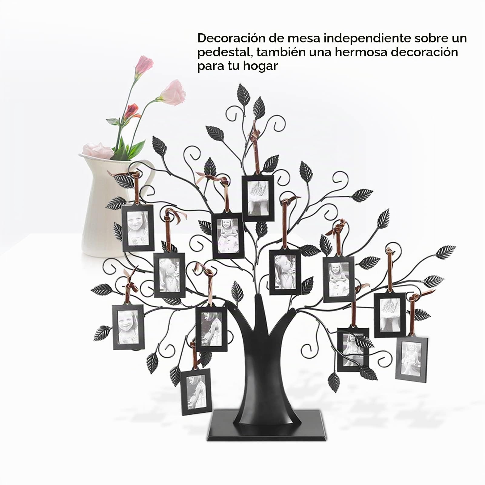 Wakects Soporte para marco de fotos de árbol genealógico, con 6 o 12 marcos de fotos colgados, árbol de metal medio, 6 o 12 elementos decorativos (tamaño grande-con 12 marcos de fotos de 6,4 x 4,6 cm)