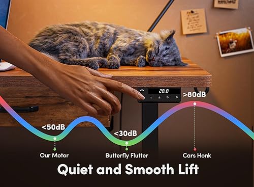 Miniatura 43 de FEZIBO Escritorio eléctrico de altura ajustable con cajón, tablero de 63 x 24 pulgadas, marco negro/parte superior negra Negro -,Luz rústica,Marrón