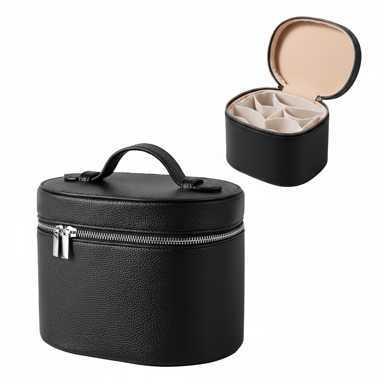 Trousse de Toilette en Cuir PU, Sac de Voyage Compartimenté pour Cosmétiques et Produits de Soin, Rangement Vertical Stable 20 x 14 x 15 cm (1 PC)