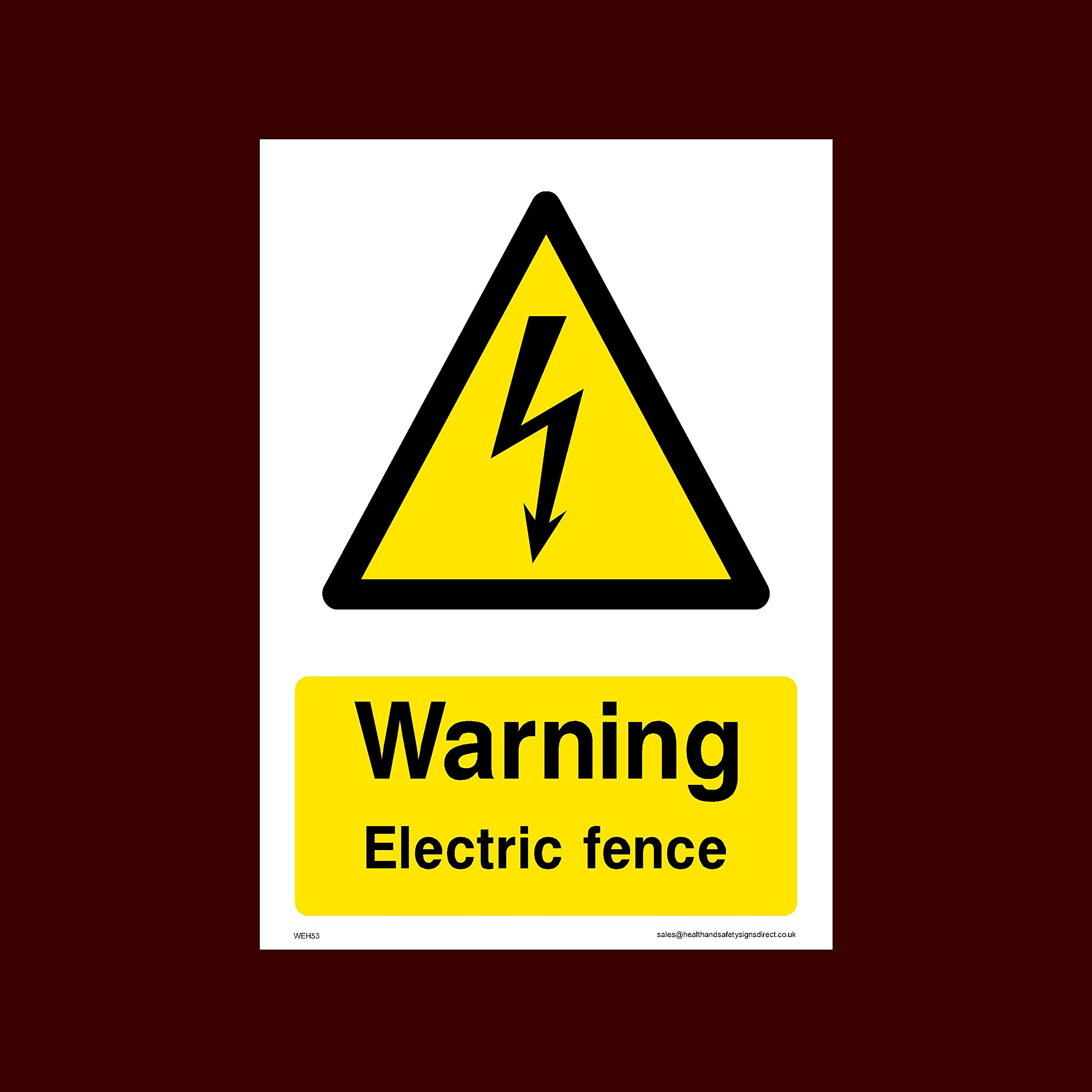 Ussp&S Warning Electric Fence Plastic Sign (Weh53) - Electric Hazard, Voltage, Danger Of Death, Cables, Wires, Electric Fence