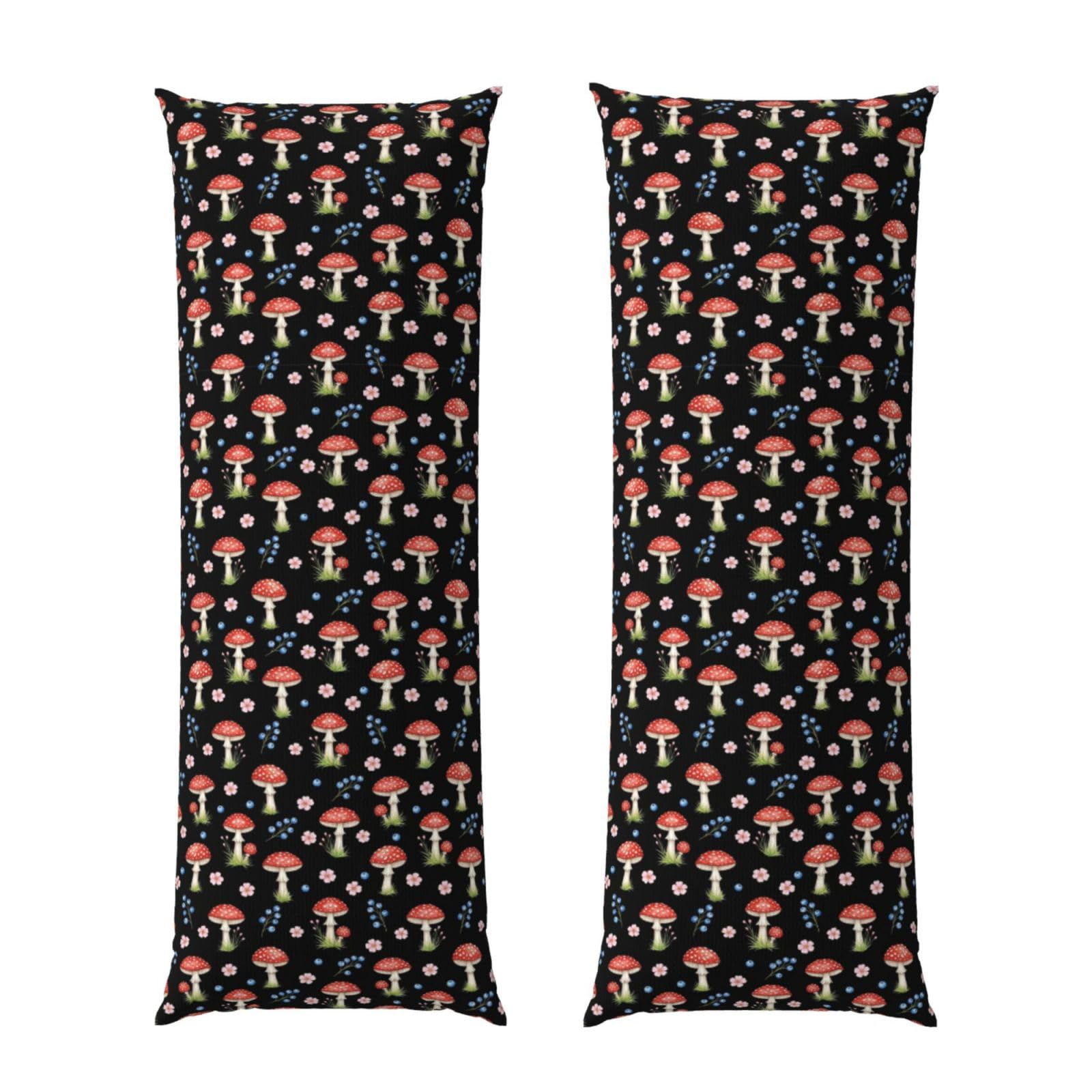 Body Pillow Cover 20x60 Black Red Mushrooms Floral, Soft Microfiber Long Pillowcase with Zipper Closure, Breathable Plush Cushion Case for Bed Home Hotel