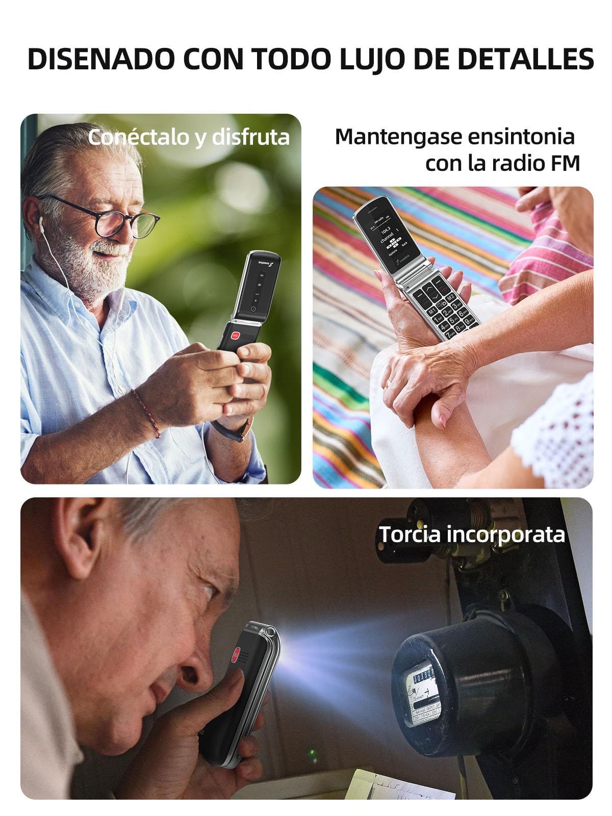 SweetLink F1 Teléfono Móvil para Personas Mayores con Tapa, Teclas Grandes y Volumen Alto, Botón SOS, Bateria 1000mAh, Doble SIM, Pantalla 2,4", Incompatible con lowi/Movistar/Digi/Vodafone
