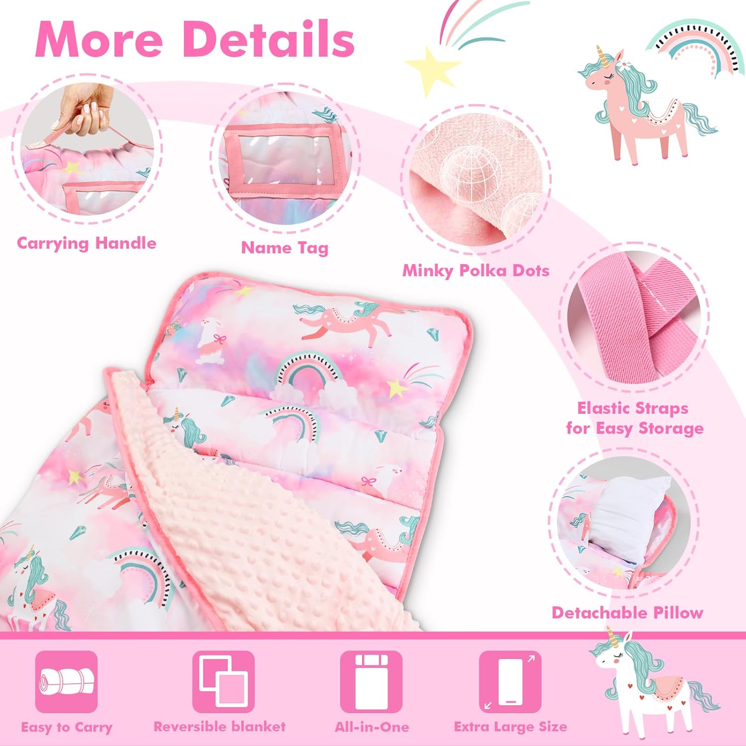 Toddler Nap Mat with Pillow and Blanket Set,Sleeping Bag, Roll up Slumber Bag for Daycare, Travel,Preschool Kindergarten for Boys Girls