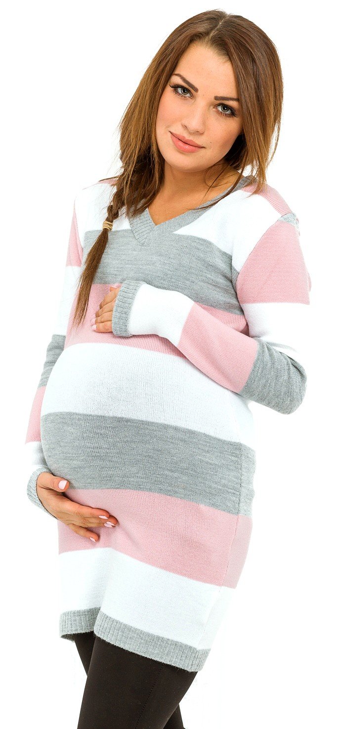 HAPPY MAMA Femme Maternité Robe Pull de Grossesse. Rayures variées. 405p (Rose Bébé, 36-38, S/M), (HMMG-557-2232_405_2)