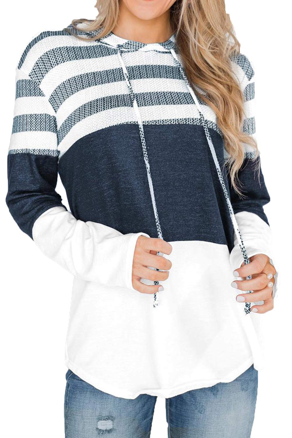 Womens Long Sleeve Color Block Pullover/Cardigan Sweaters Striped Tops Casual Hoodies Sweatshirts Jackets