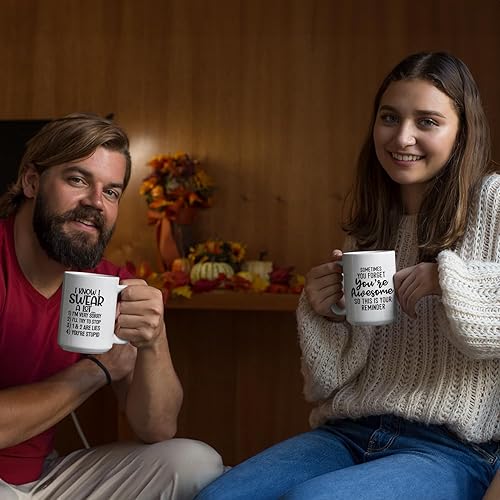 Miniatura 7 de Veracco Taza de café de cerámica con texto en inglés "I Know I Swear A Lot I'm Sorry I'll Try To Stop You Are Stupid" (porcelana blanca)